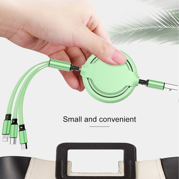 3.5A Liquid Silicone 3 in 1 USB to USB-C / Type-C + 8Pin + Micro USB Retractable Data Syn Charging Cable (Green)