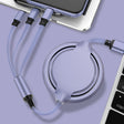 3.5A Liquid Silicone 3 in 1 USB to USB-C / Type-C + 8Pin + Micro USB Retractable Data Syn Charging Cable (Purple) - free shipping - PMC TechLife - Order now!
