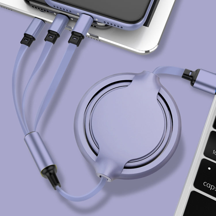 3.5A Liquid Silicone 3 in 1 USB to USB-C / Type-C + 8Pin + Micro USB Retractable Data Syn Charging Cable (Purple)
