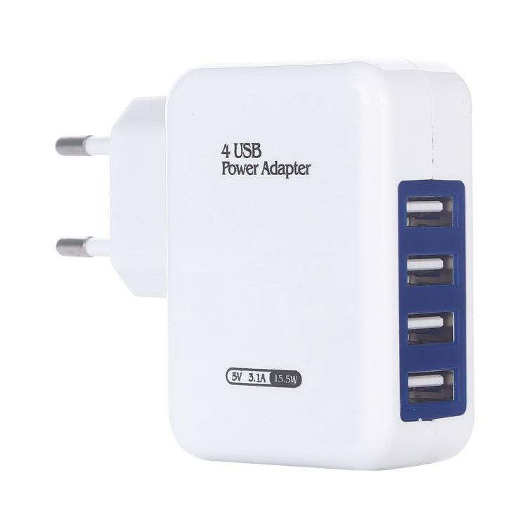 HT-CD03 15.5W 5V 3.1A 4-Port USB Wall Charger Travel Charger, EU Plug (White)