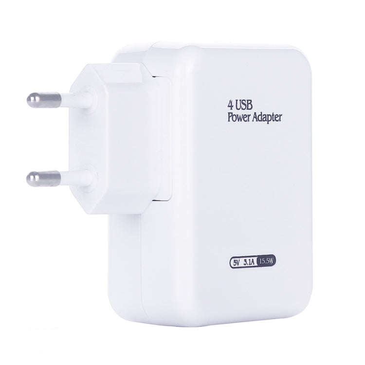 HT-CD03 15.5W 5V 3.1A 4-Port USB Wall Charger Travel Charger, EU Plug (White)