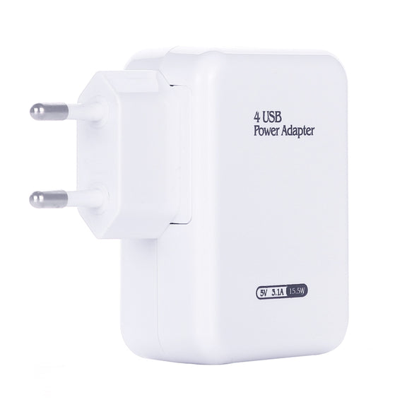 HT-CD03 15.5W 5V 3.1A 4-Port USB Wall Charger Travel Charger, EU Plug (White)