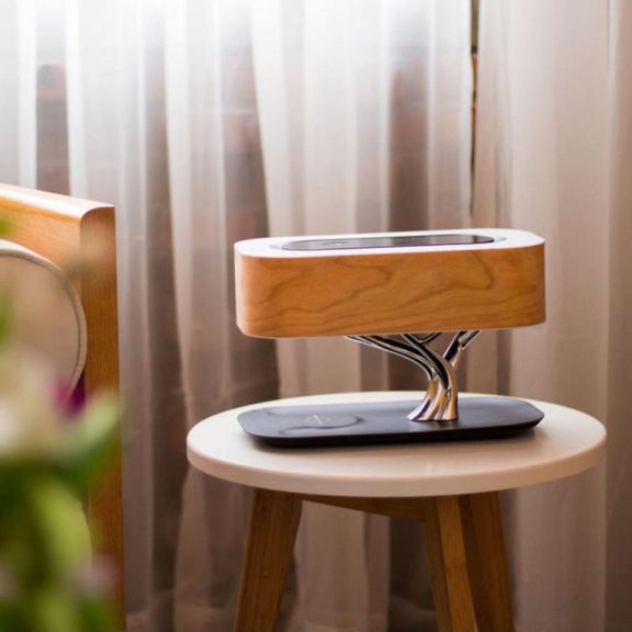 Tree Light Bluetooth Speaker Desk Lamp Phone Wireless Charger, EU Plug