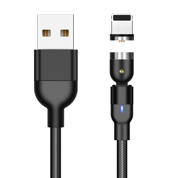 2m 2A Output USB to 8 Pin Nylon Braided Rotate Magnetic Charging Cable(Black)