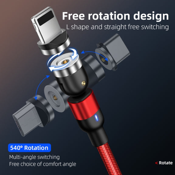 2m 2A Output USB to 8 Pin Nylon Braided Rotate Magnetic Charging Cable(Black)
