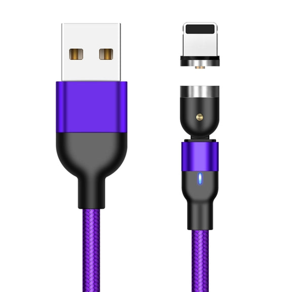 2m 2A Output USB to 8 Pin Nylon Braided Rotate Magnetic Charging Cable(Purple)