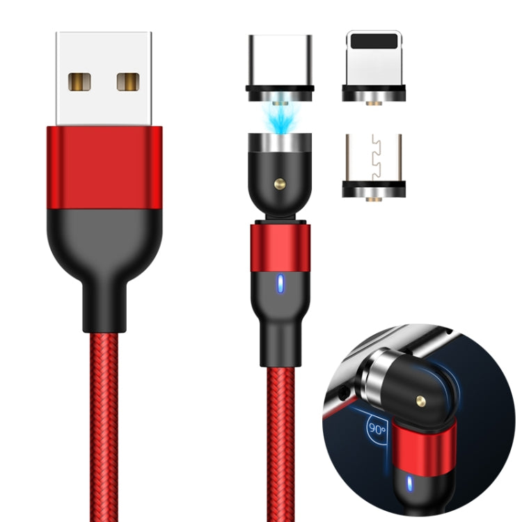 2m 2A Output 3 in 1 USB to 8 Pin + USB-C / Type-C + Micro USB Nylon Braided Rotate Magnetic Charging Cable (Red)