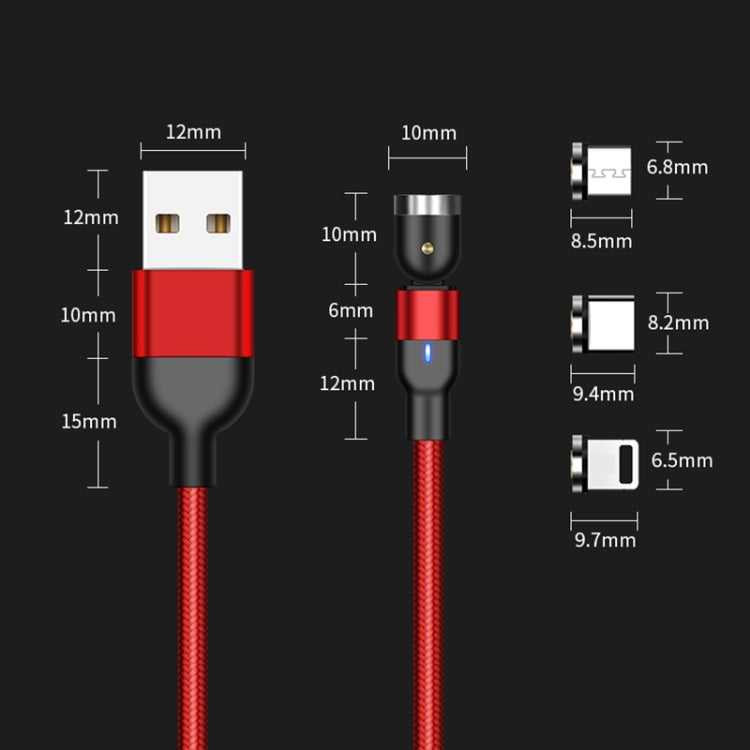 2m 2A Output 3 in 1 USB to 8 Pin + USB-C / Type-C + Micro USB Nylon Braided Rotate Magnetic Charging Cable (Red)