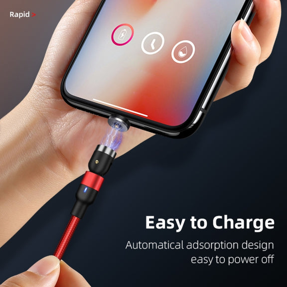 1m 2A Output 3 in 1 USB to 8 Pin + USB-C / Type-C + Micro USB Nylon Braided Rotate Magnetic Charging Cable (Red)