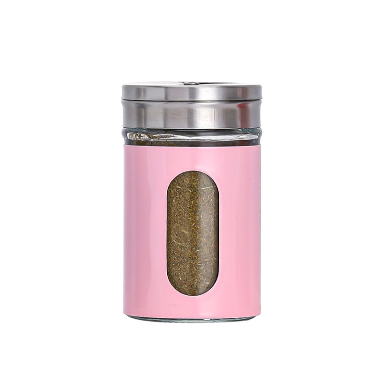 Stainless Steel Lid Glass Seasoning Jar Kitchen Supplies (Pink)