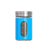 Stainless Steel Lid Glass Seasoning Jar Kitchen Supplies (Blue)