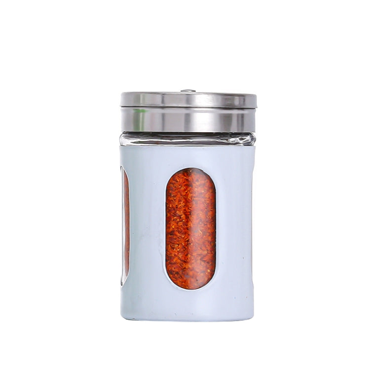 Stainless Steel Lid Glass Seasoning Jar Kitchen Supplies (White)