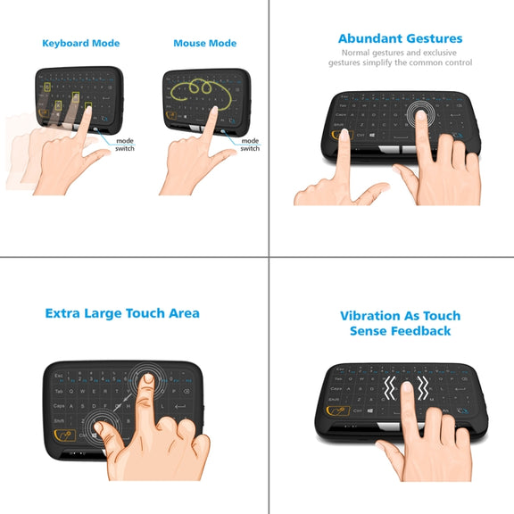 H18 2.4GHz Mini Wireless Air Mouse QWERTY Keyboard with Touchpad / Vibration for PC, TV(Black)