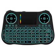 MT08 2.4GHz Mini Wireless Air Mouse QWERTY Keyboard with Colorful Backlight & Touchpad & Multimedia Control for PC, TV(Black)