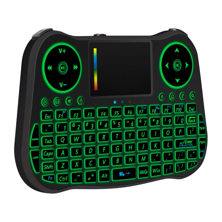 MT08 2.4GHz Mini Wireless Air Mouse QWERTY Keyboard with Colorful Backlight & Touchpad & Multimedia Control for PC, TV(Black)
