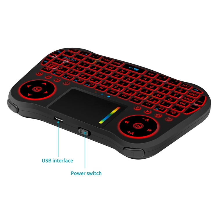 MT08 2.4GHz Mini Wireless Air Mouse QWERTY Keyboard with Colorful Backlight & Touchpad & Multimedia Control for PC, TV(Black)