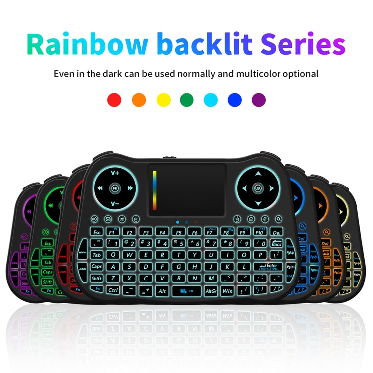 MT08 2.4GHz Mini Wireless Air Mouse QWERTY Keyboard with Colorful Backlight & Touchpad & Multimedia Control for PC, TV(Black)