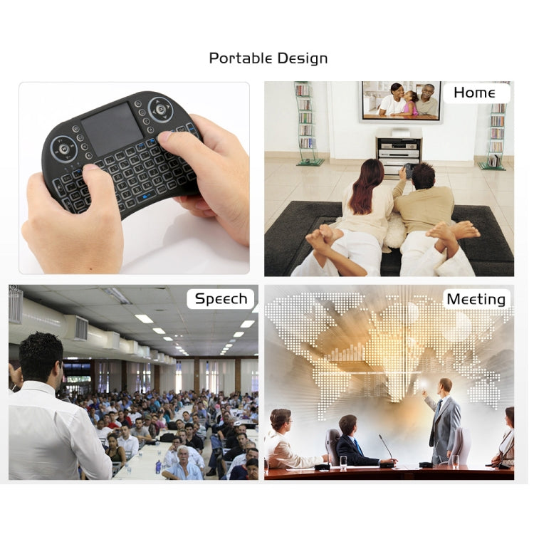 2.4GHz Mini i8 Wireless QWERTY Keyboard with Colorful Backlight & Touchpad & Multimedia Control for PC, Android TV BOX, X-BOX Player, Smartphones(Black)