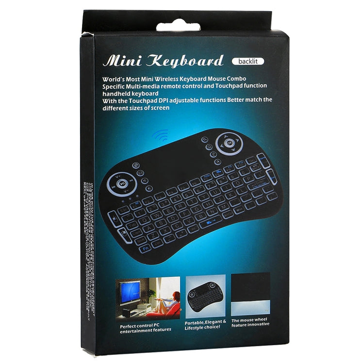 2.4GHz Mini i8 Wireless QWERTY Keyboard with Colorful Backlight & Touchpad & Multimedia Control for PC, Android TV BOX, X-BOX Player, Smartphones(Black)