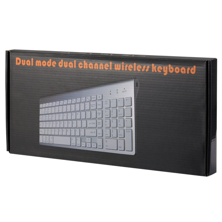 K368 Dual Mode Dual Channel 102 Keys Wireless Bluetooth Keyboard for Laptop, Notebook, Tablet and Smartphones, Support Android / iOS / Windows or An Updated Version(Silver)