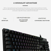 Logitech G512 RGB C-axis Mechanical Wired Gaming Keyboard, Length: 1.8m (Black)