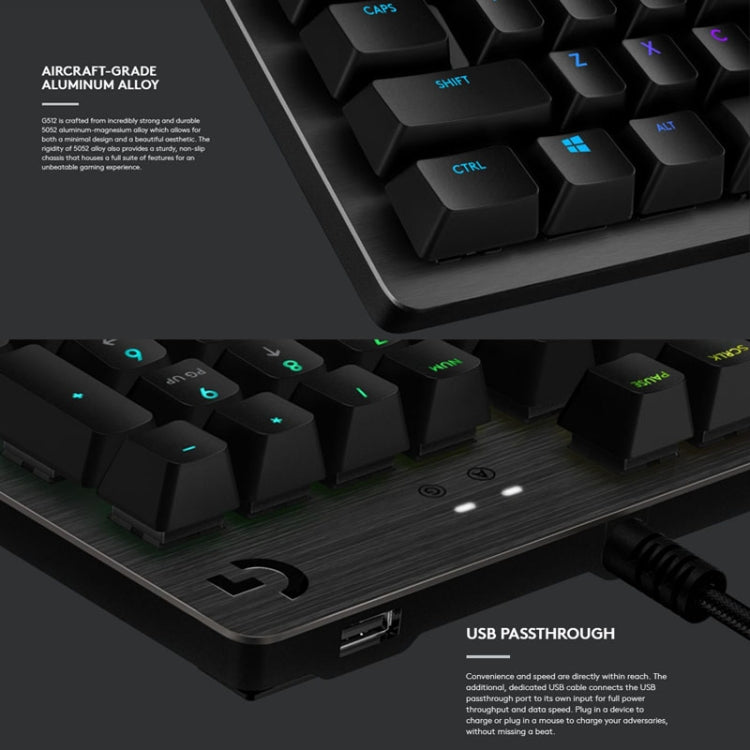 Logitech G512 RGB C-axis Mechanical Wired Gaming Keyboard, Length: 1.8m (Black)