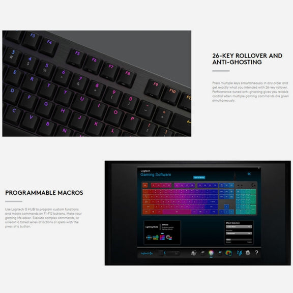 Logitech G512 RGB C-axis Mechanical Wired Gaming Keyboard, Length: 1.8m (Black)