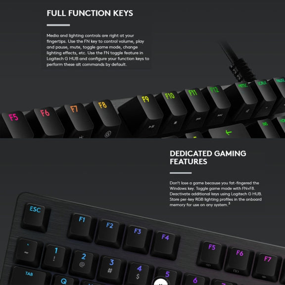 Logitech G512 RGB L-axis Mechanical Wired Gaming Keyboard, Length: 1.8m (Black)