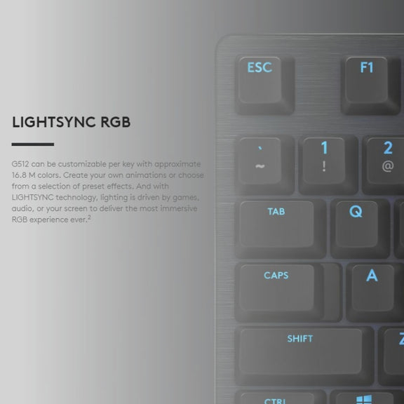 Logitech G512 RGB L-axis Mechanical Wired Gaming Keyboard, Length: 1.8m (Black)