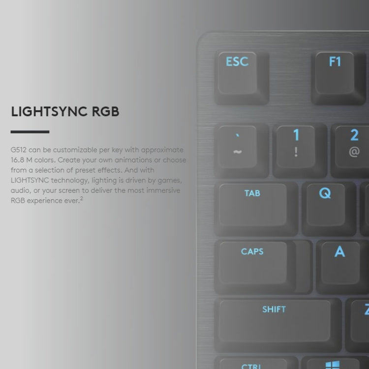 Logitech G512 RGB L-axis Mechanical Wired Gaming Keyboard, Length: 1.8m (Black)