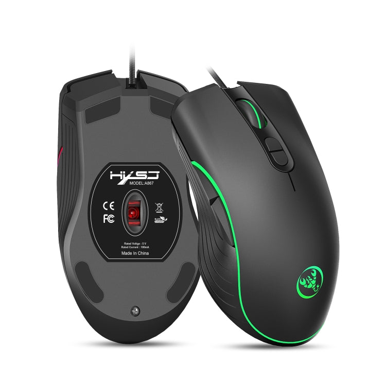 HXSJ A867 USB 6400DPI Four-speed Adjustable RGB Illuminate Wired E-sport Gaming Mouse, Length: 1.5m