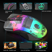 HXSJ A867 USB 6400DPI Four-speed Adjustable RGB Illuminate Wired E-sport Gaming Mouse, Length: 1.5m