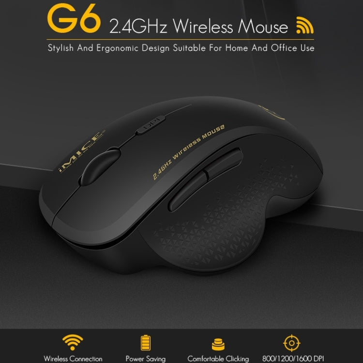 iMICE G6 Wireless Mouse 2.4G Office Mouse 6-button Gaming Mouse(Black)