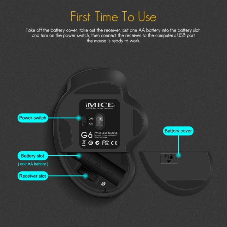 iMICE G6 Wireless Mouse 2.4G Office Mouse 6-button Gaming Mouse(Grey)