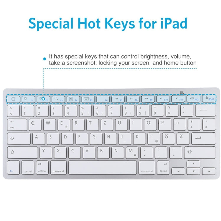 WB-8022 Ultra-thin Wireless Bluetooth Keyboard, German Keys(Silver)