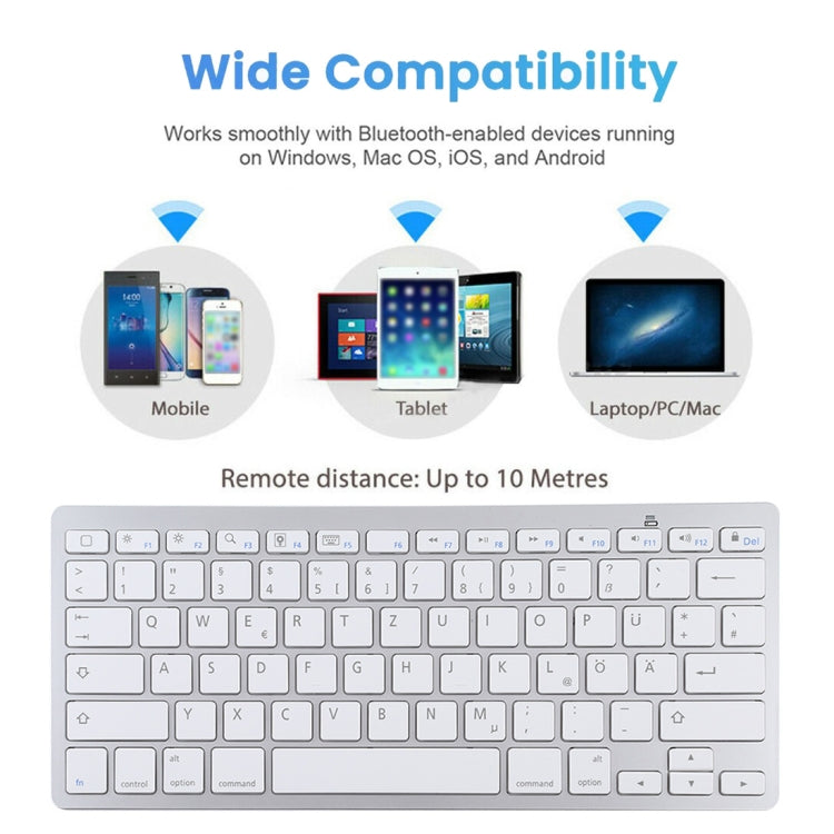 WB-8022 Ultra-thin Wireless Bluetooth Keyboard, German Keys(Silver)