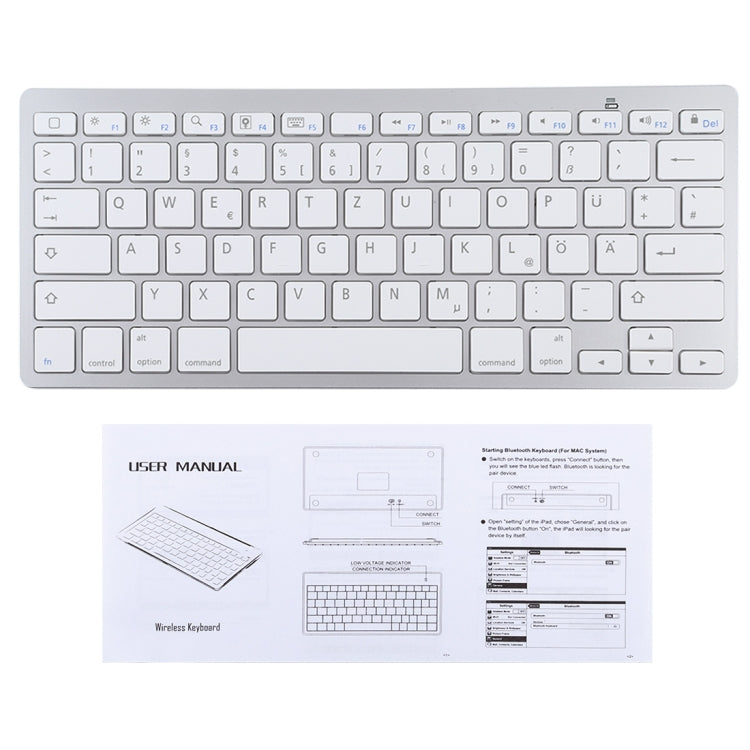WB-8022 Ultra-thin Wireless Bluetooth Keyboard, German Keys(Silver)