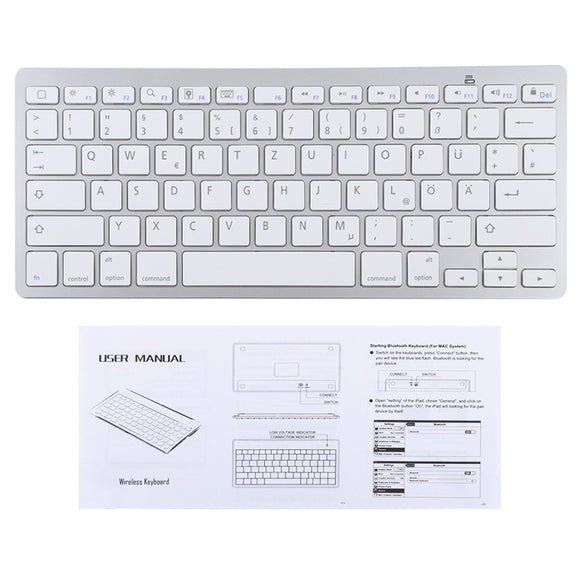 WB-8022 Ultra-thin Wireless Bluetooth Keyboard, German Keys(Silver)