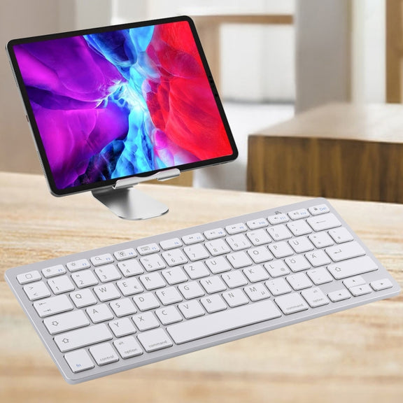 WB-8022 Ultra-thin Wireless Bluetooth Keyboard, German Keys(Silver)