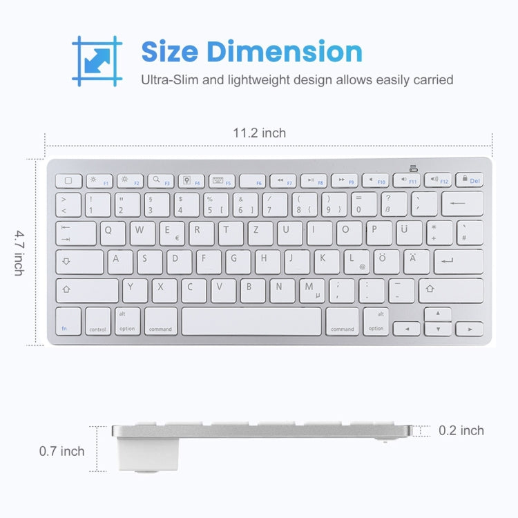 WB-8022 Ultra-thin Wireless Bluetooth Keyboard, German Keys(Silver)