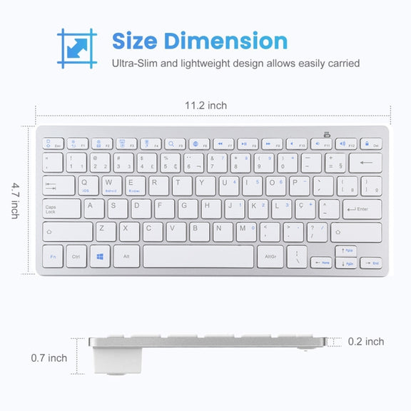 WB-8022 Ultra-thin Wireless Bluetooth Keyboard, Portuguese Keys(Silver)
