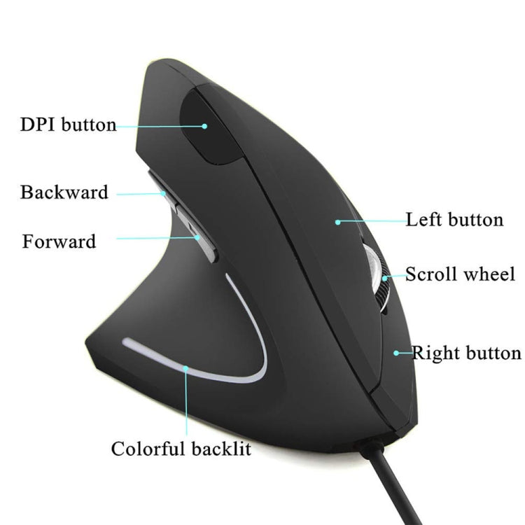 CM0093 Wired Version 2.4GHz Three-button Vertical Mouse for Left-hand, Resolution: 1000DPI / 1200DPI / 1600DPI, Cable Length���1.7m(Black)