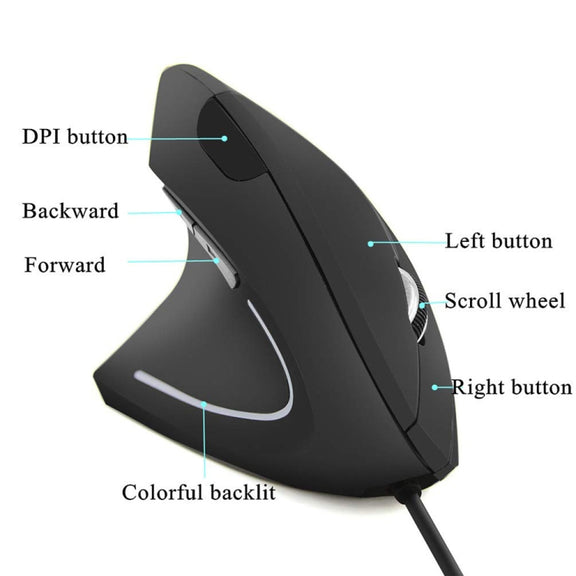 CM0093 Wired Version 2.4GHz Three-button Vertical Mouse for Left-hand, Resolution: 1000DPI / 1200DPI / 1600DPI, Cable Length���1.7m(Black)