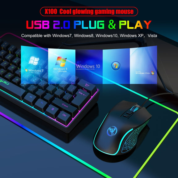 HXSJ X100 7-buttons 3600 DPI Cool Glowing Wired Gaming Mouse, Cable Length: 1.5m (Black)