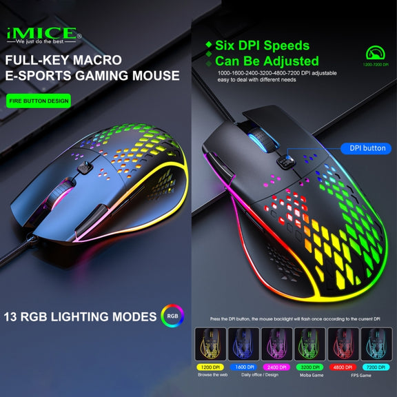 iMICE T97 Gaming Mouse RGB LED Light USB 7 Buttons 7200 DPI Wired Gaming Mouse (Black)