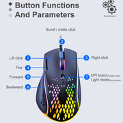 iMICE T97 Gaming Mouse RGB LED Light USB 7 Buttons 7200 DPI Wired Gaming Mouse (Black)