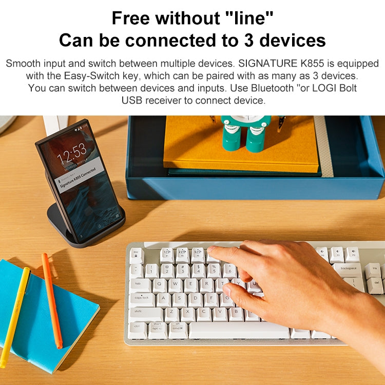 Logitech K855 Wireless Bluetooth Dual Mode Silent Mechanical Keyboard (White)