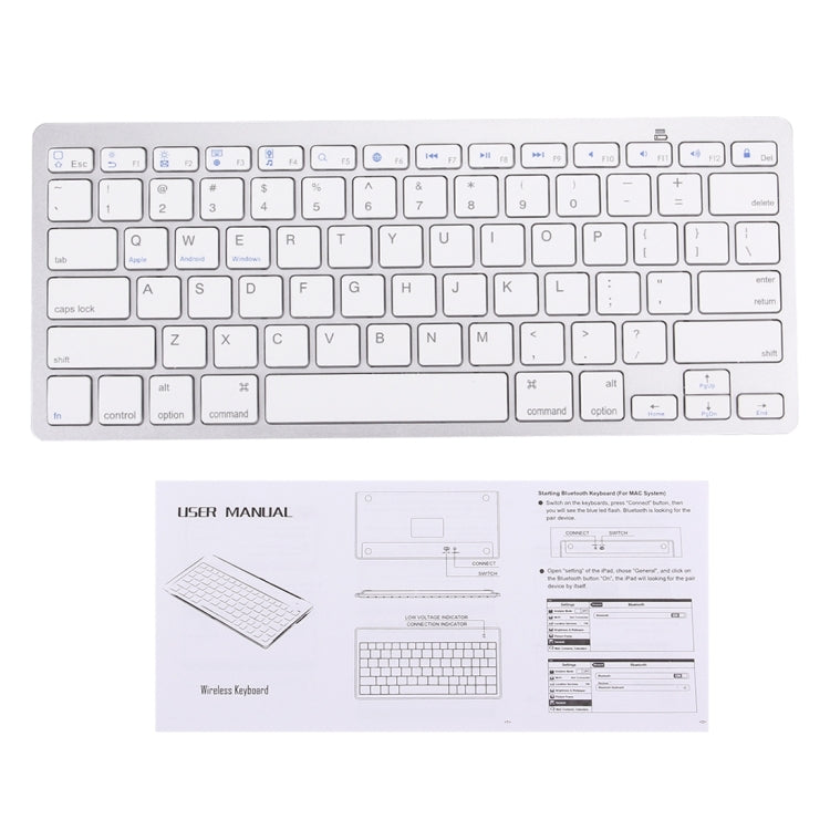 BK-3001 Bluetooth Wireless 78 Keys Ultrathin Keyboard for Windows / iPad / iPhone(Silver)
