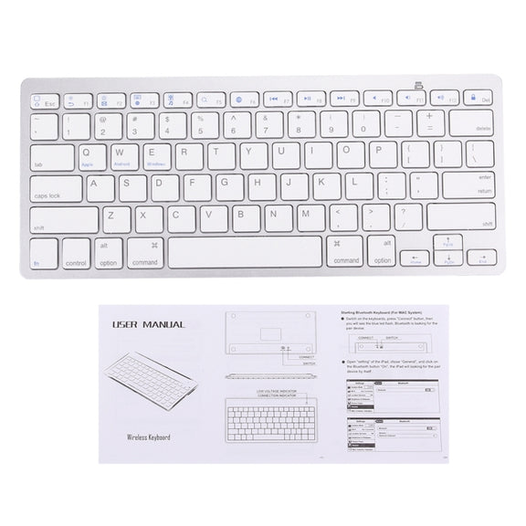 BK-3001 Bluetooth Wireless 78 Keys Ultrathin Keyboard for Windows / iPad / iPhone(Silver)