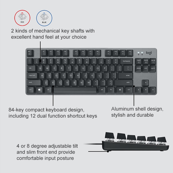 Logitech K835 Mini Mechanical Wired Keyboard, Green Shaft (Black)